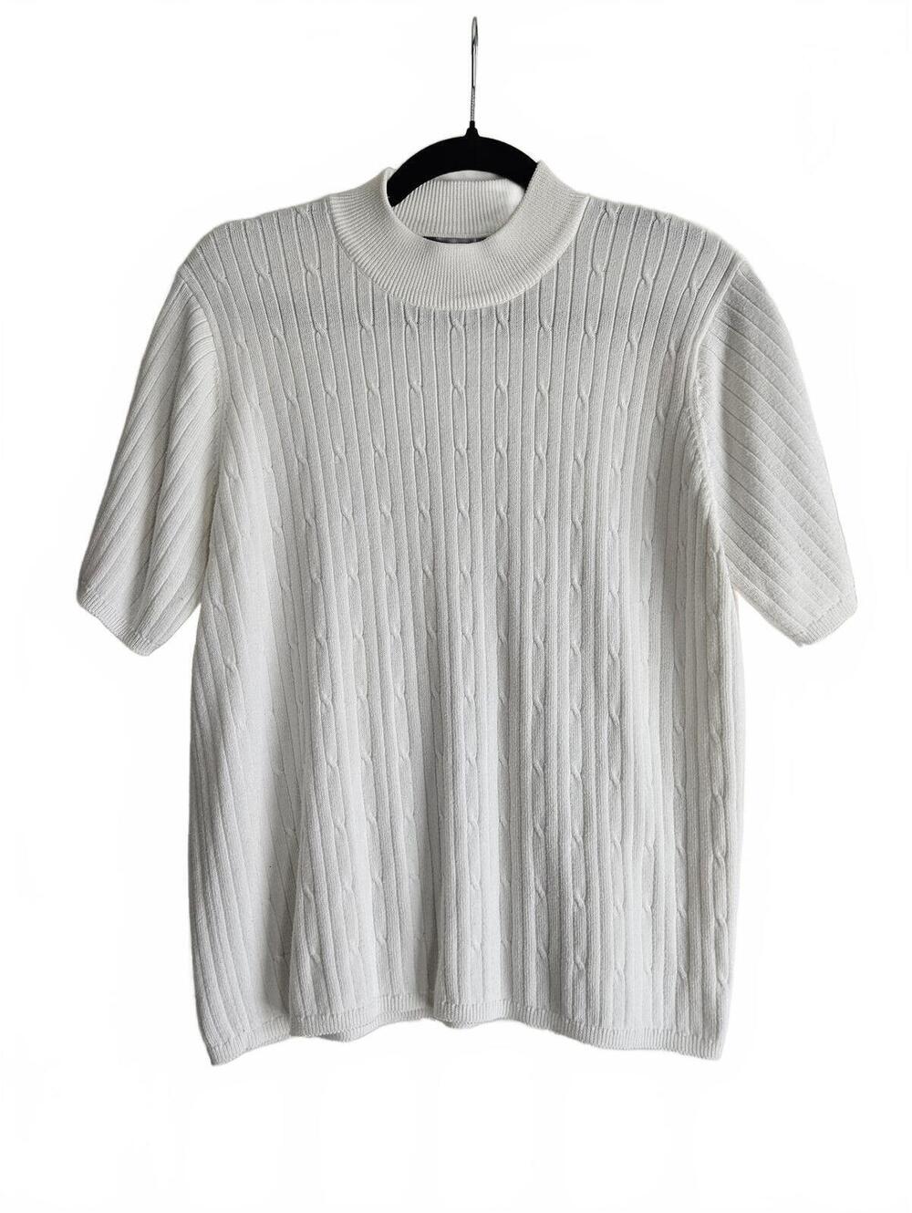 Laura Scott White Short Sleeve Knit Sweater XL